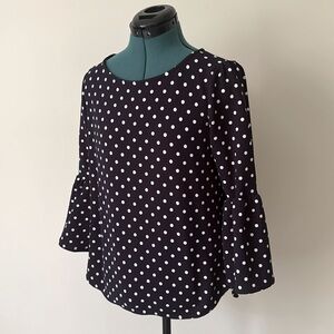 🟢 5/$25 Green Envelope | Dark Navy Polkadot Bell Sleeve Blouse | Size M